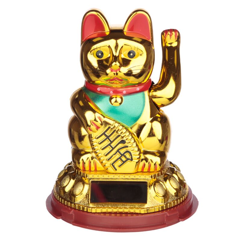 Goudkleurige maneki neko gelukskat solar poppetje
