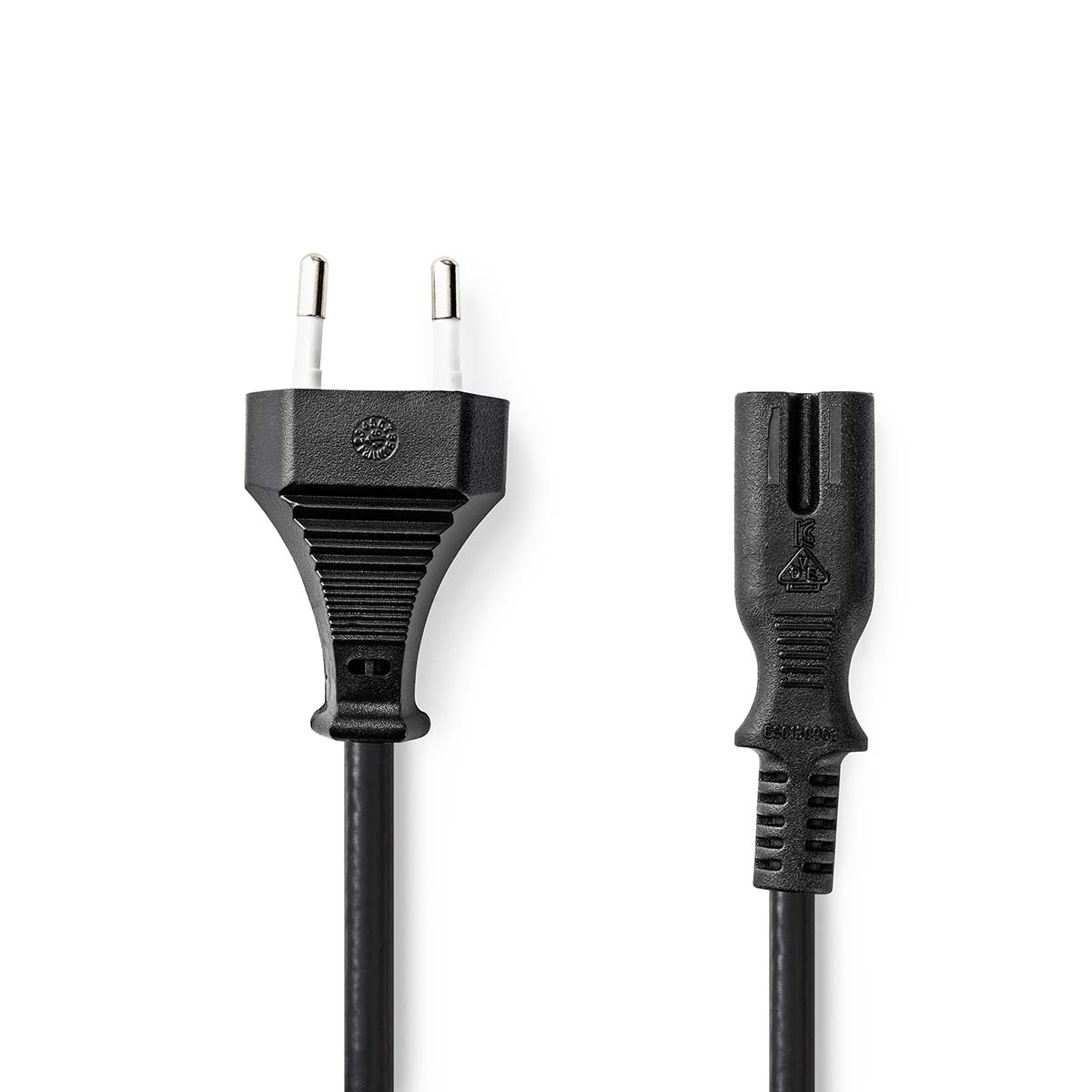Nedis stroomkabel | euro male | iec-320-c7 | recht | recht | vernikkeld | 2.00 m | plat | pvc | zwart | label - cegl11040bk20