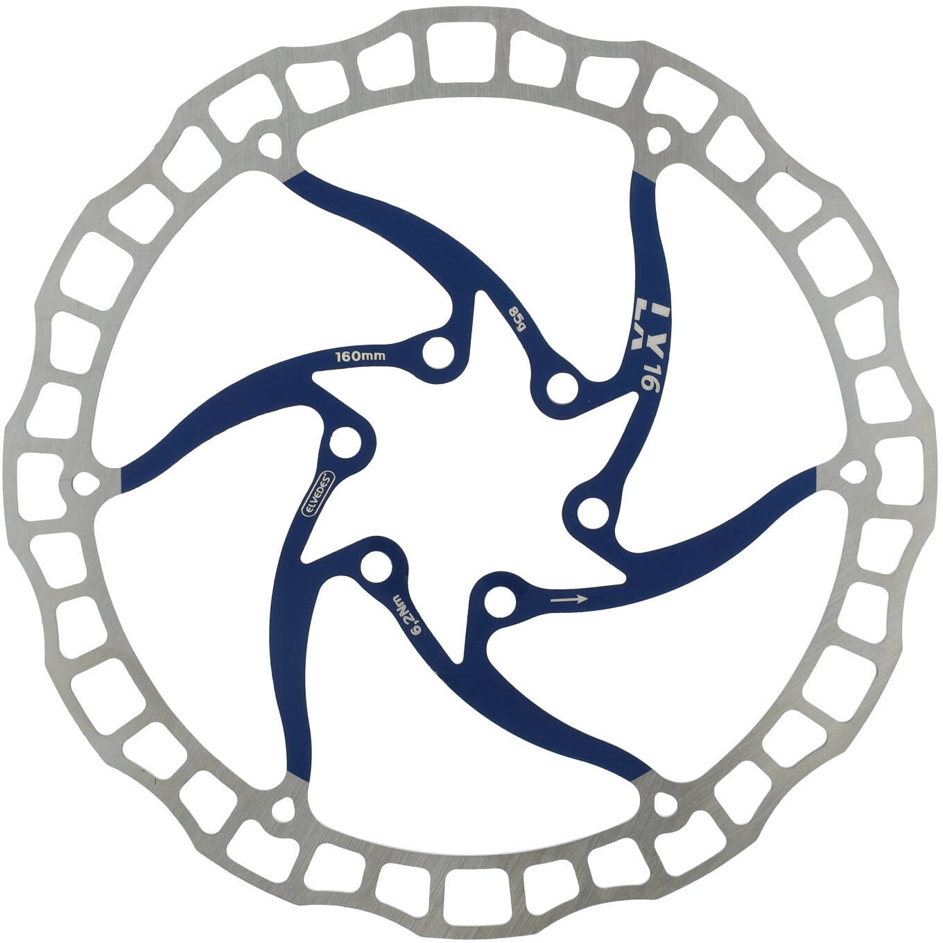 Elvedes rotor uit één stuk 160mm 85g 6 gaats+bout blw 2015195