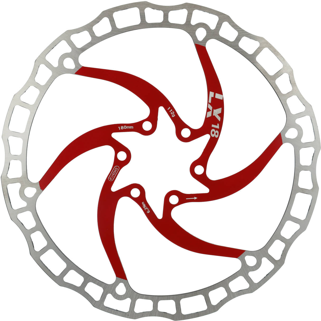 Elvedes rotor monobloc 180mm 112g 6 trous + boulon rouge 2015199