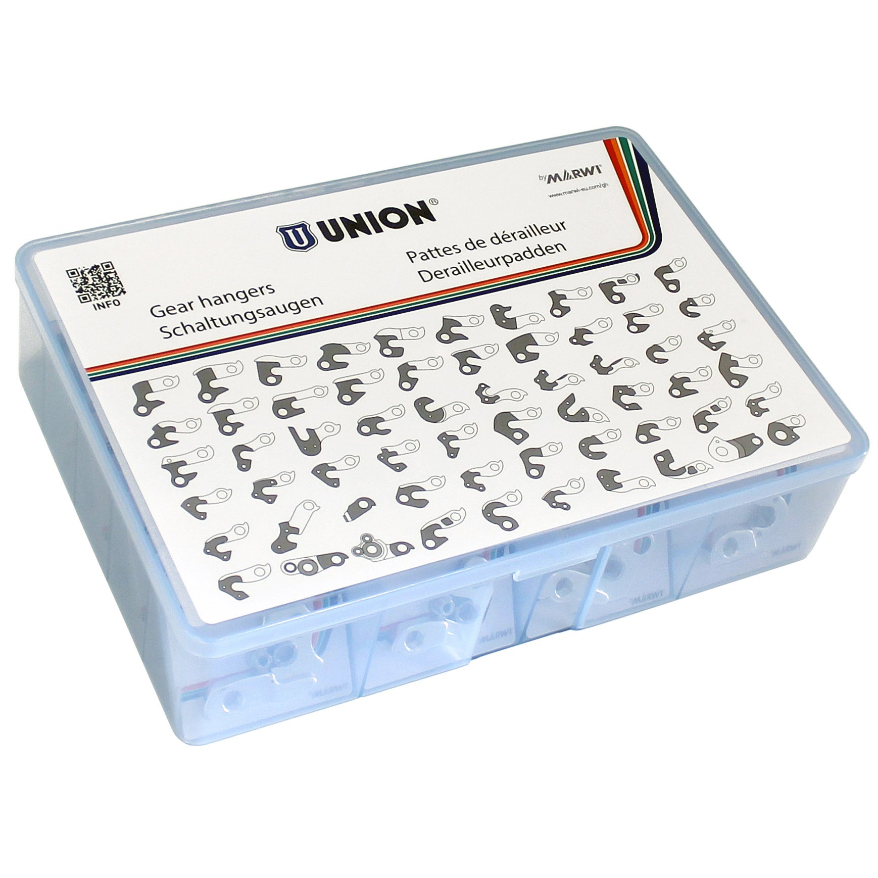 Union Assortiment de plaquettes de dérailleur 'top20' (une plaquette de chaque modèle dans une boîte de rangement)