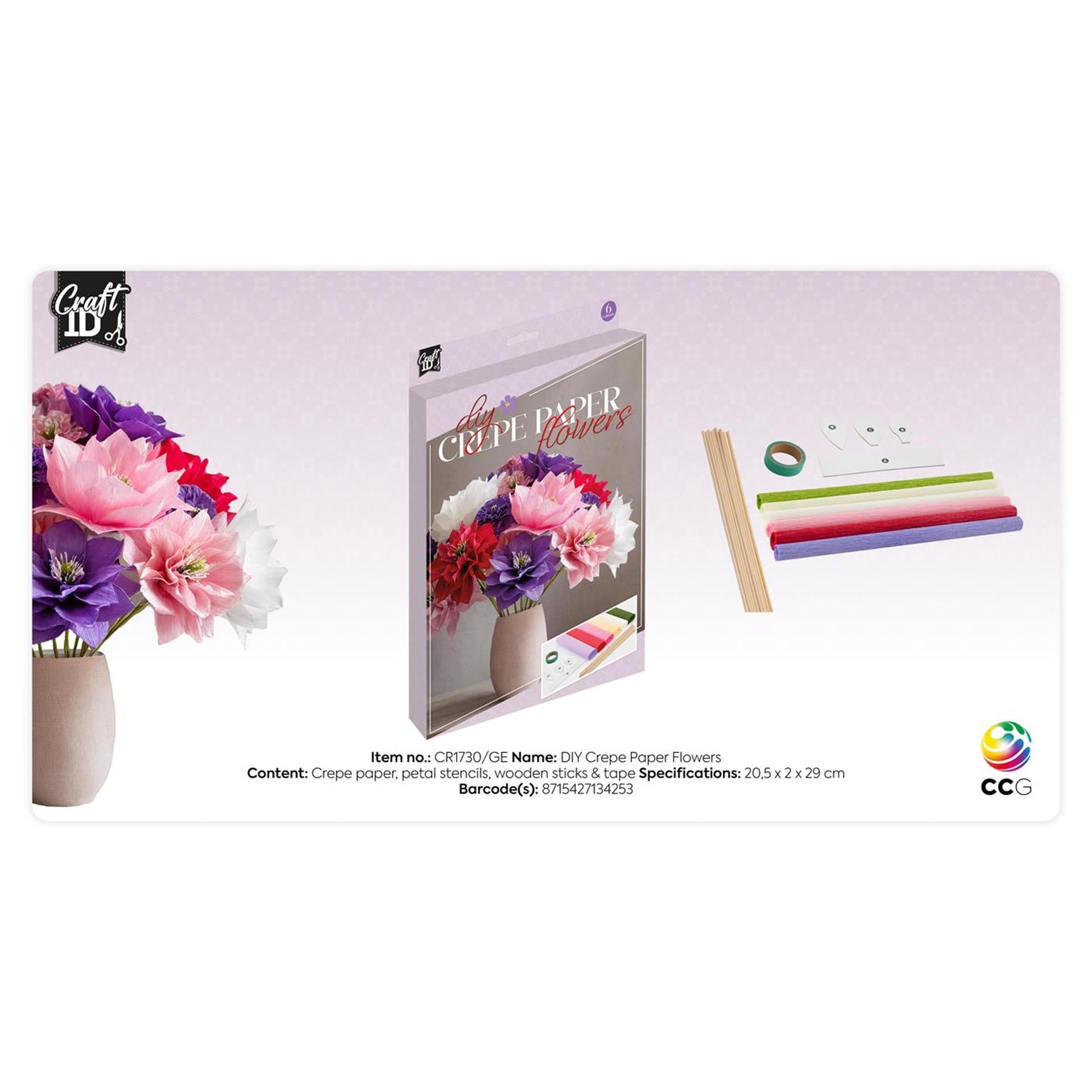 Creatieve knutselgroep hobbyset crêpe bloemen maken 6 vellen 20x25 cm