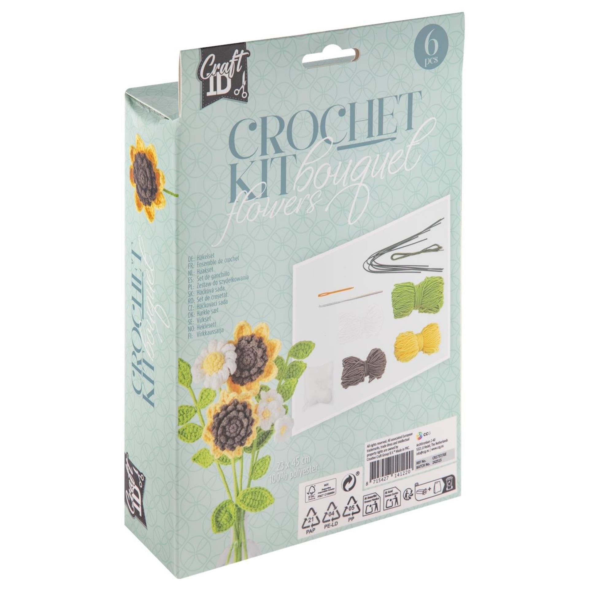 Creatieve hobbygroep haakset bloemen boeket geel 16x5,5x21cm