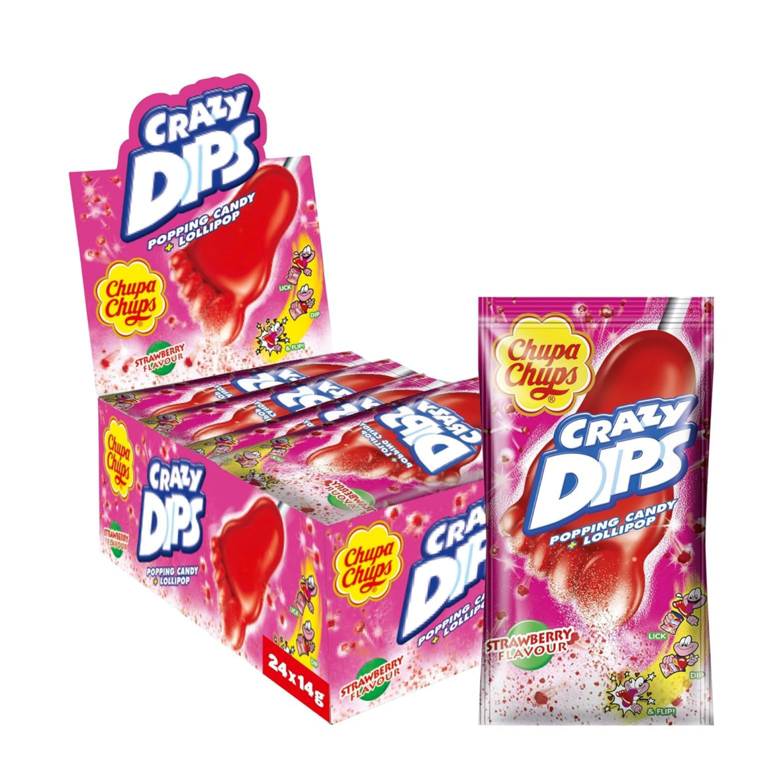 Chupa chups chupa crazy dips strawberry (24x 14 gram)