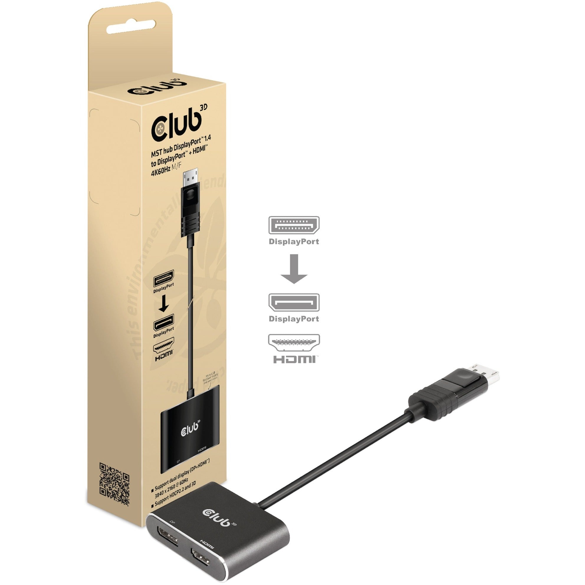 Club 3D Club 3D MST hub DisplayPort 1.4 naar DisplayPort + HDMI 4K60