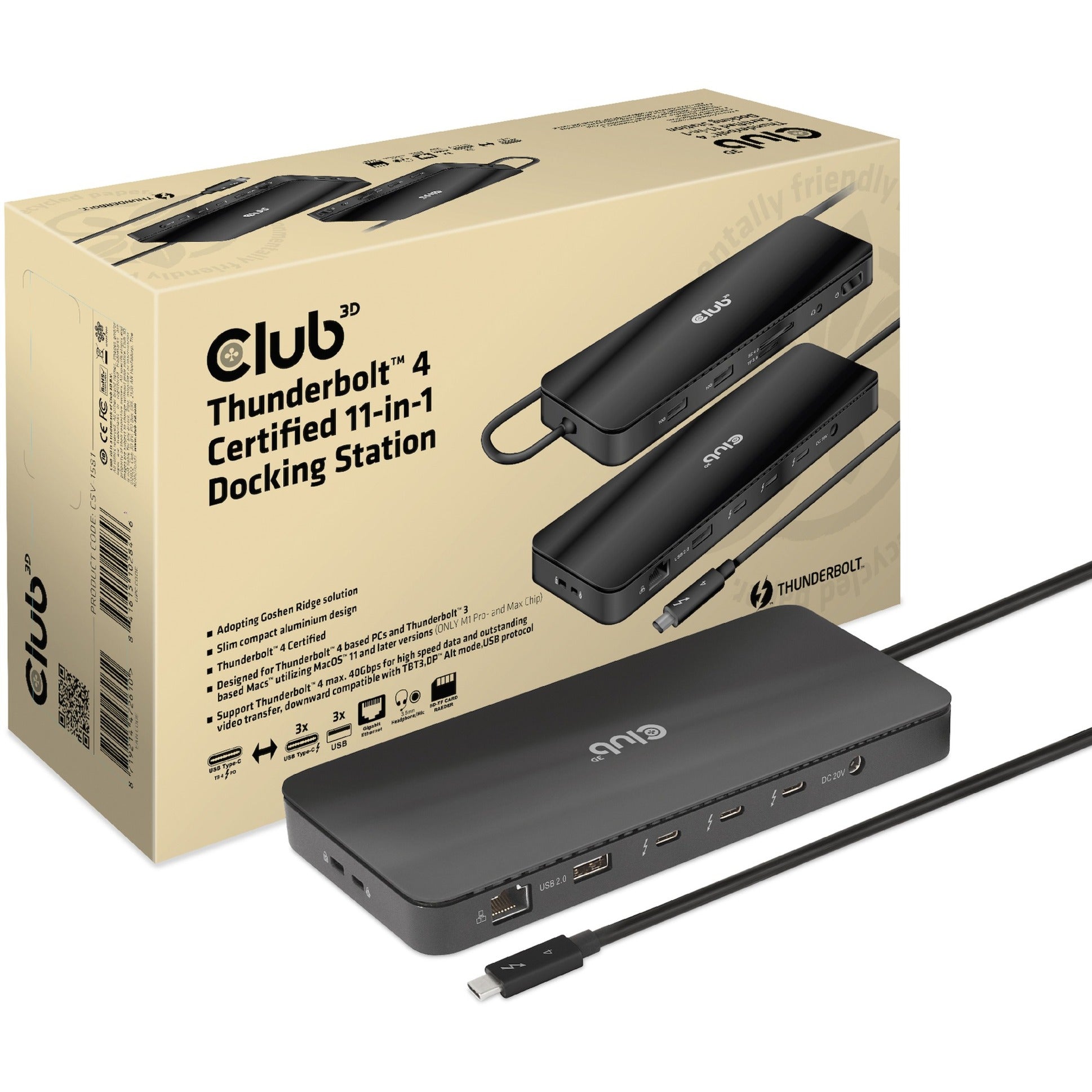 Club 3D Club 3D Thunderbolt 4 gecertificeerd 11-in-1 dockingstation