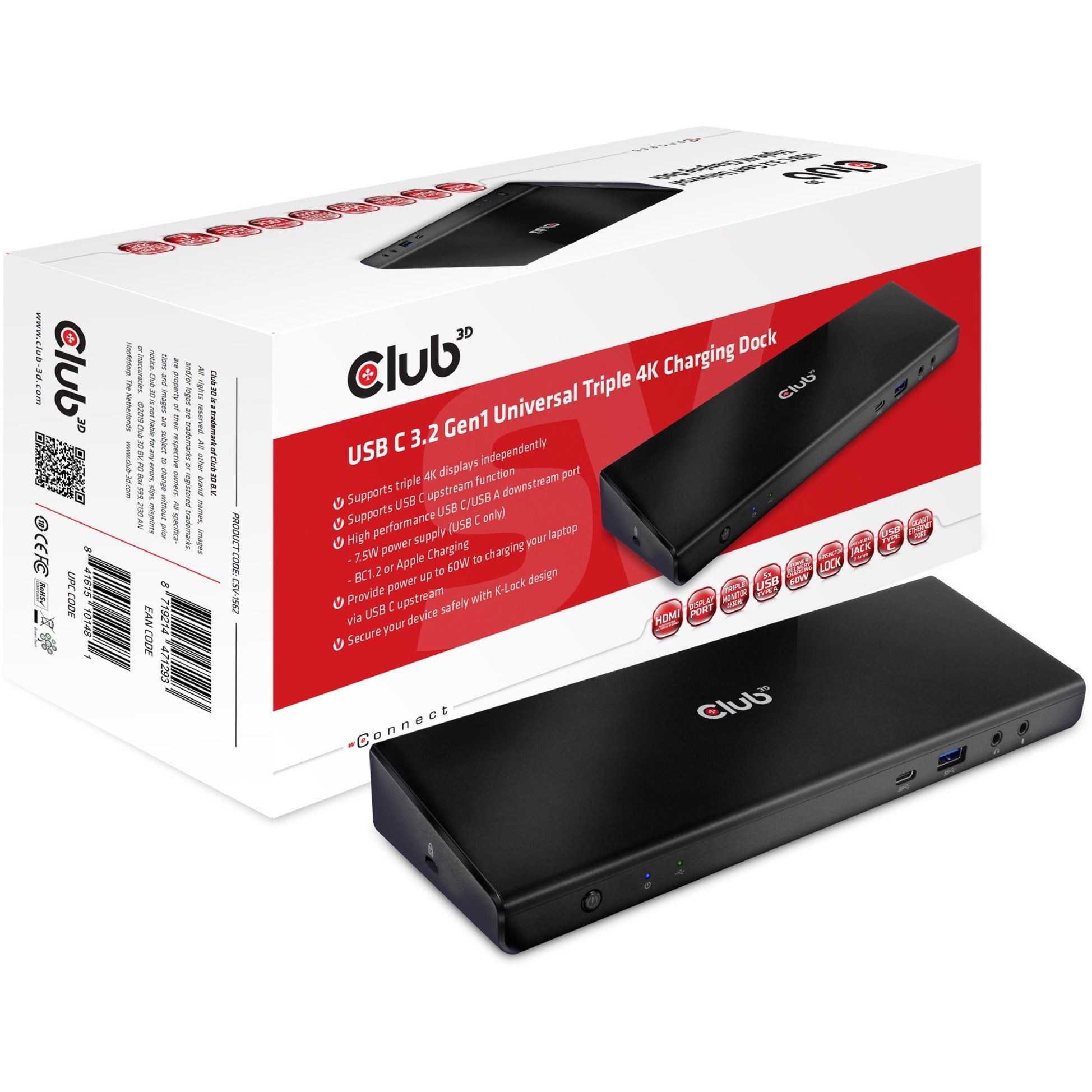 Club 3D Club 3D USB C 3.2 Gen1 Universeel Drievoudig 4K Oplaadstation