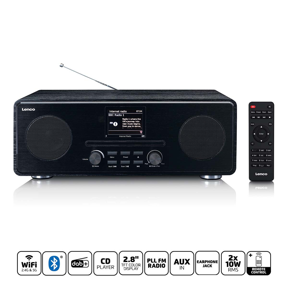 Lenco Lenco DIR-260BK DAB+ Internetradio CD-Speler Hout Zwart