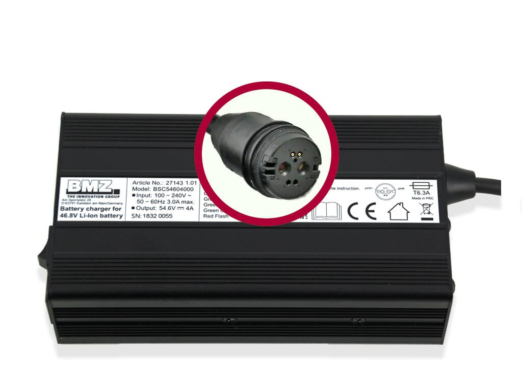 BMZ acculader li-ion 54,6v 4a stekker rosenberger