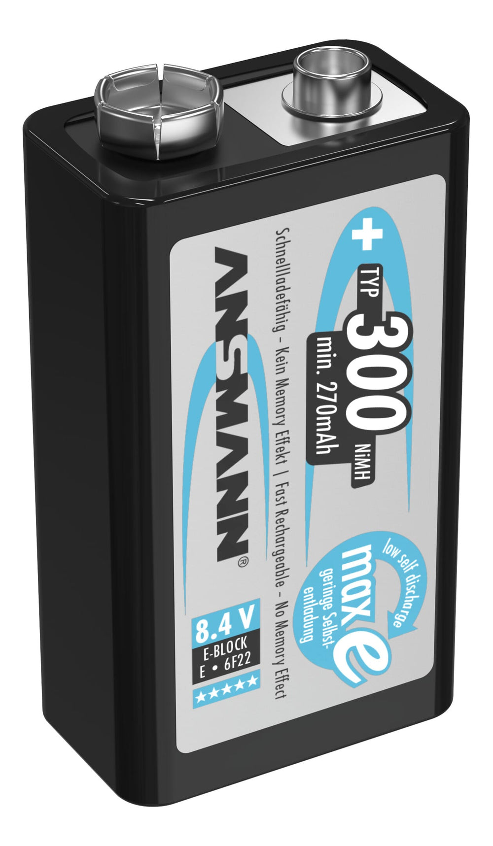 Ansmann nimh accu 9 volt e blok typ 300 maxe 1er blister