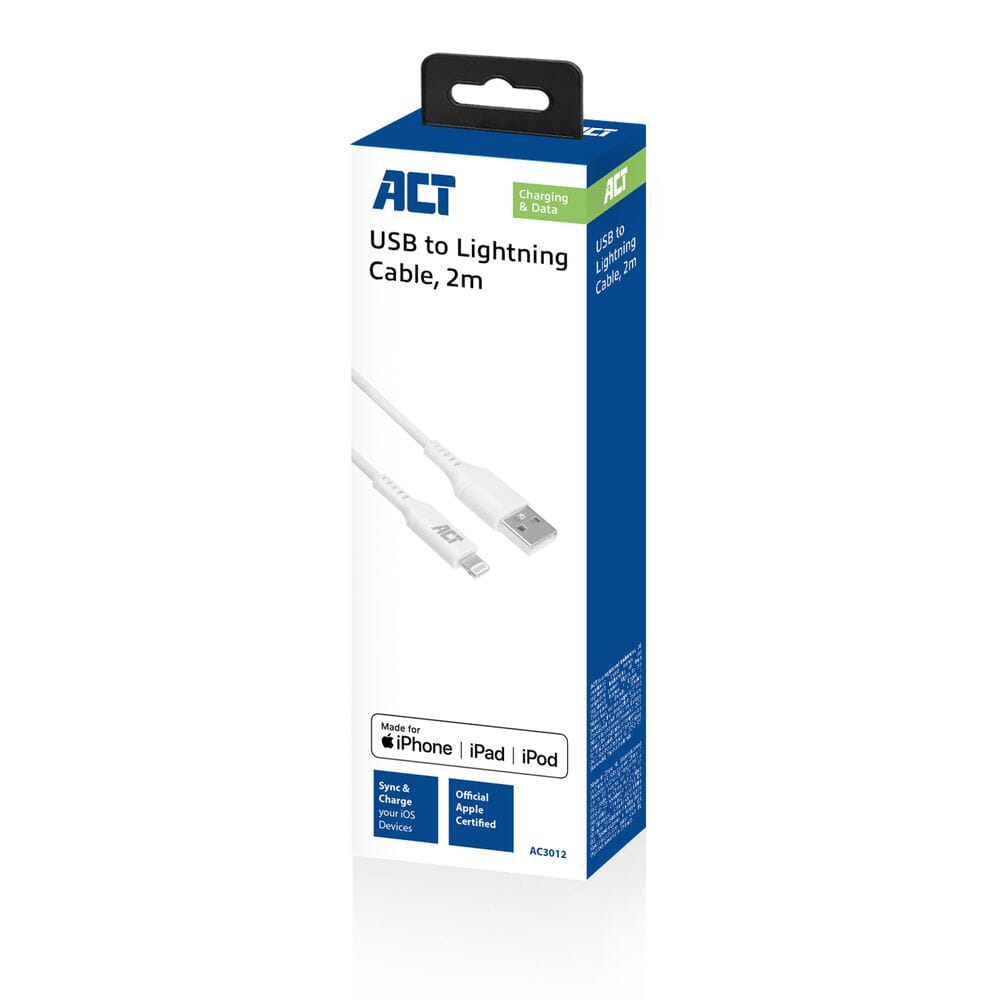 ACT USB A naar Lightning laden datakabel 2m MFI gecertificeerd