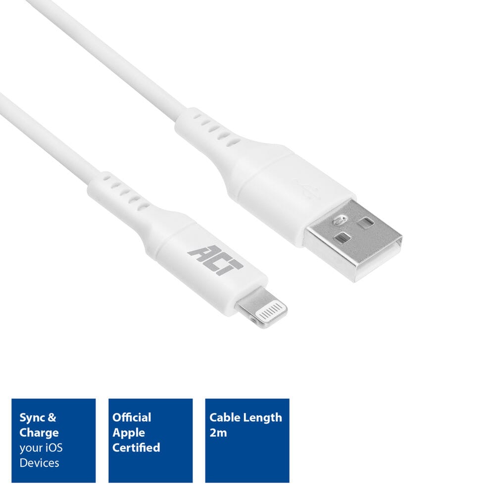ACT USB A naar Lightning laden datakabel 2m MFI gecertificeerd
