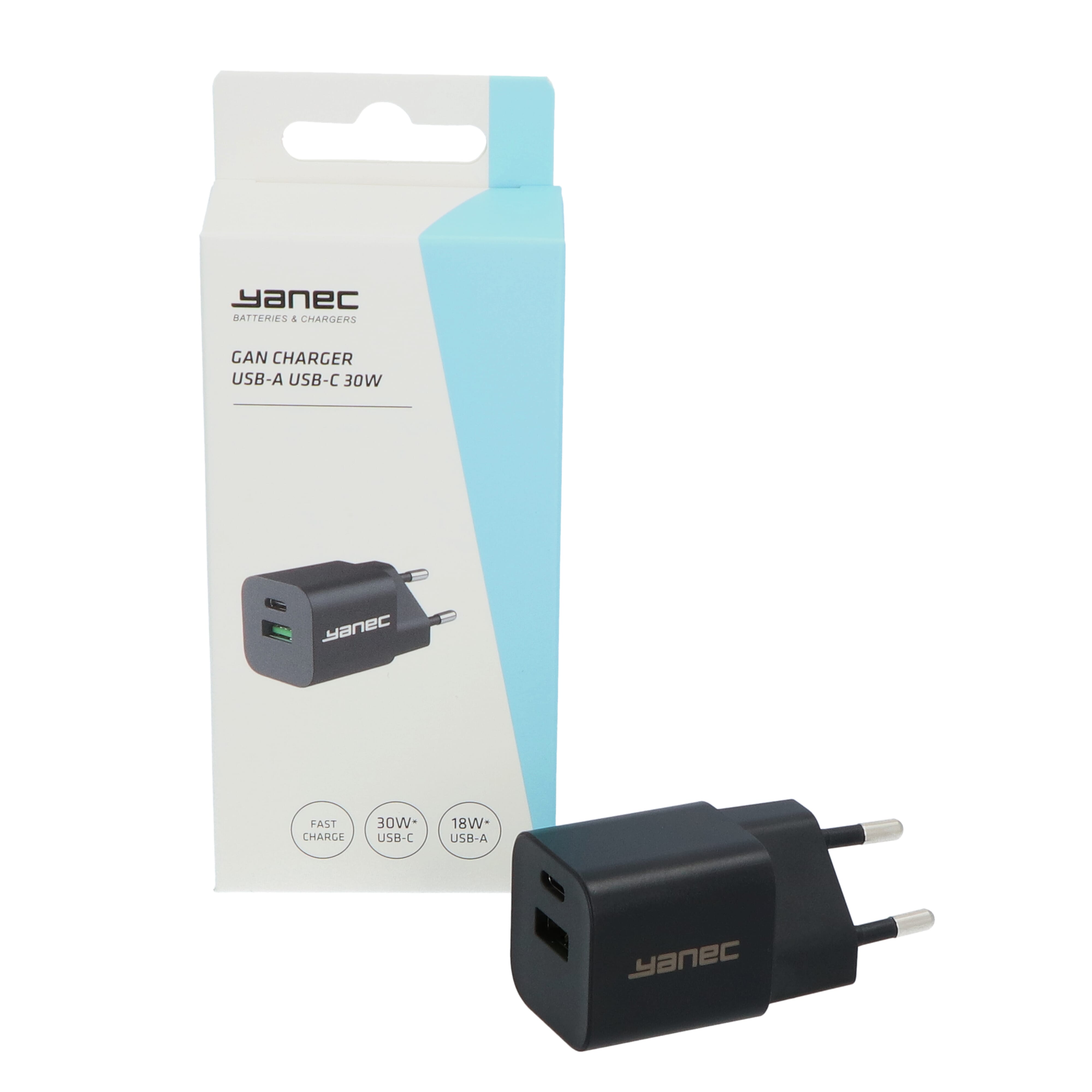 Yanec compacte ganlader usb-a usb-c 30w