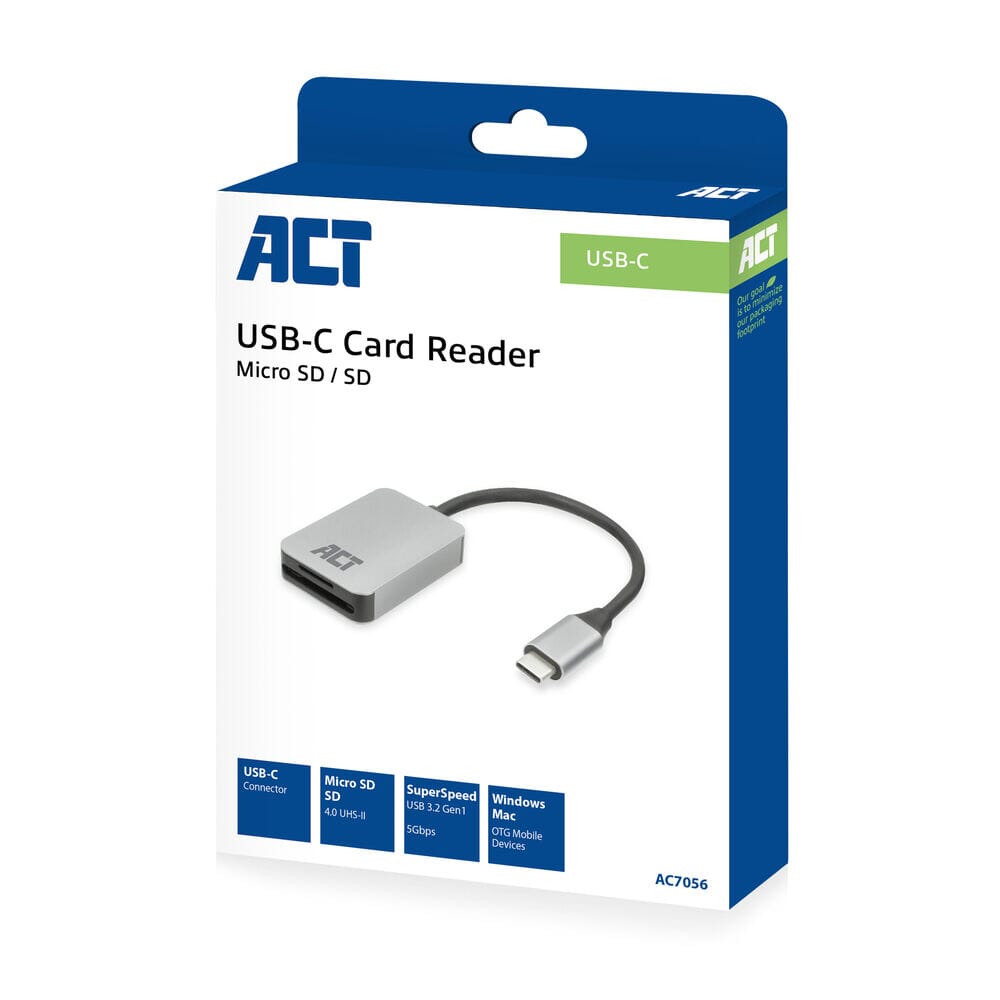 ACT Connectiviteit USB-C kaartlezer voor SD en micro SD, SD 4.0 UHS-I