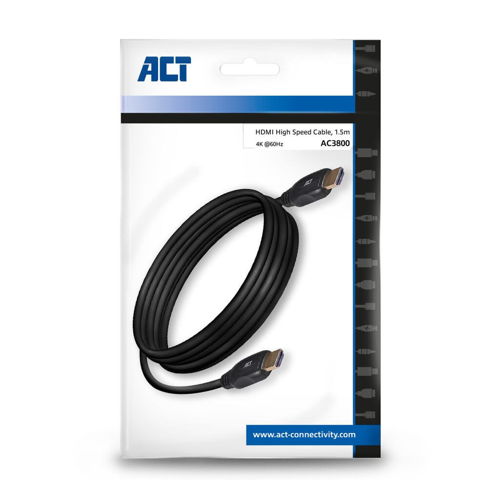 Act 1,5 meter hdmi high speed videokabel v2.0 male - male