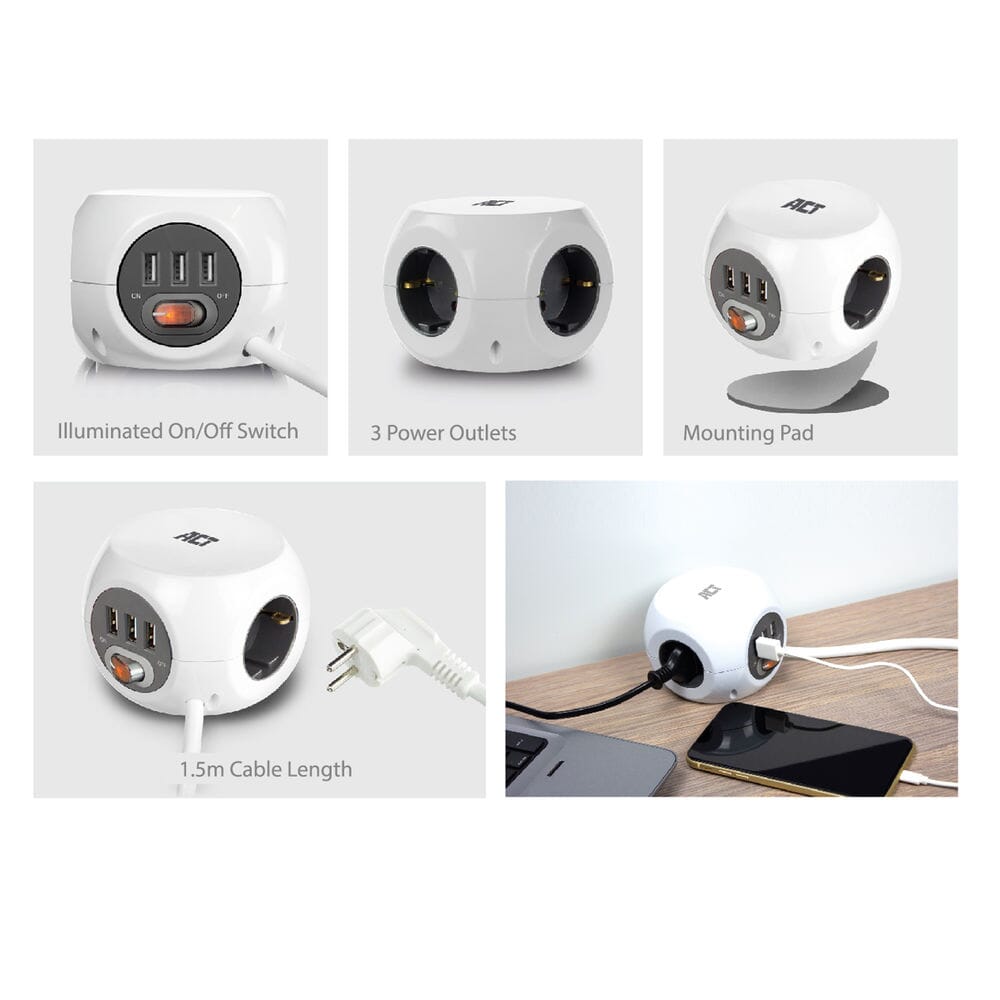 Act vierkante stekkerdoos (pdu) met 3 stopcontacten type f 1,5m