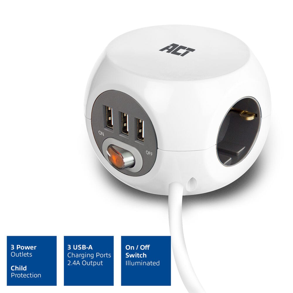 Act vierkante stekkerdoos (pdu) met 3 stopcontacten type f 1,5m