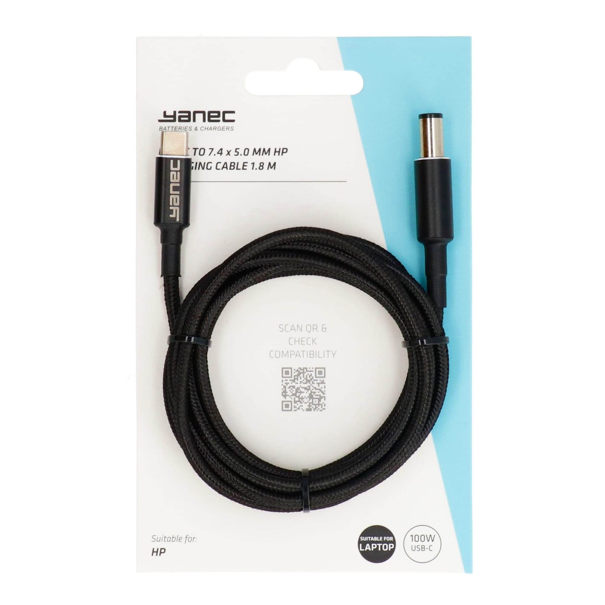 Yanec usb-c naar 7.4 x 5.0 mm hp laadkabel 1.8m