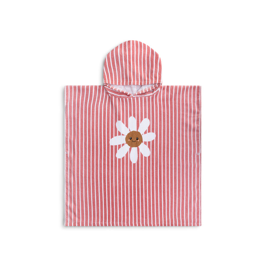 Madeliefjebloem | rood witte katoenen strandponcho 65 x 65 cm
