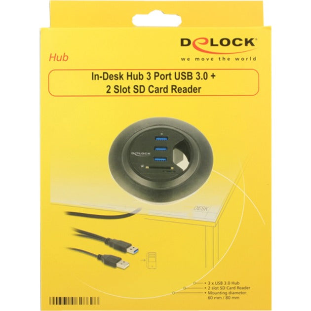 DeLOCK DeLOCK In-Desk Hub 3-poorts USB 3.0 + 2-slot SD-kaartlezer
