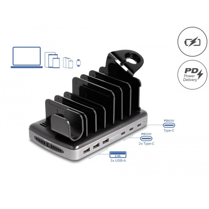 DeLOCK DeLOCK USB-oplaadstation met 3 x USB Type-C PD + 3 x U
