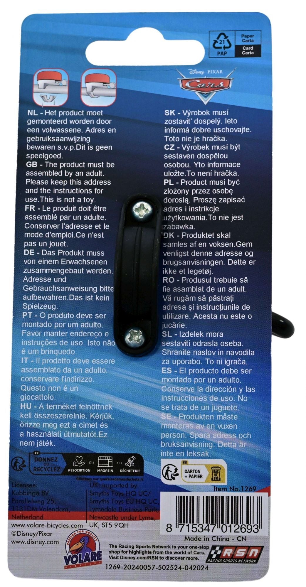 Disney auto's fietsbel - jongens - rood