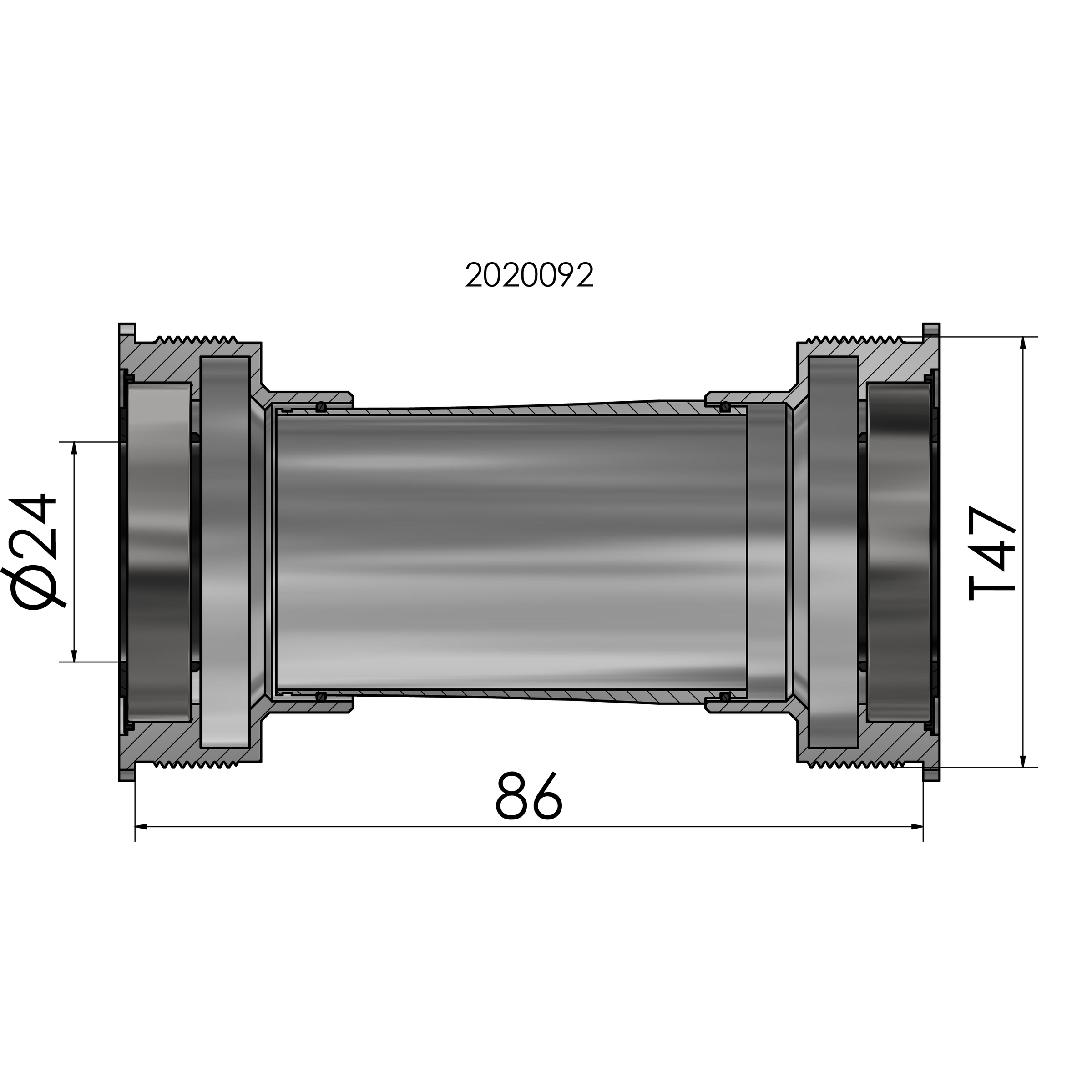 Bottom bracket Elvedes Thread fit T47 Shimano internal 86mm