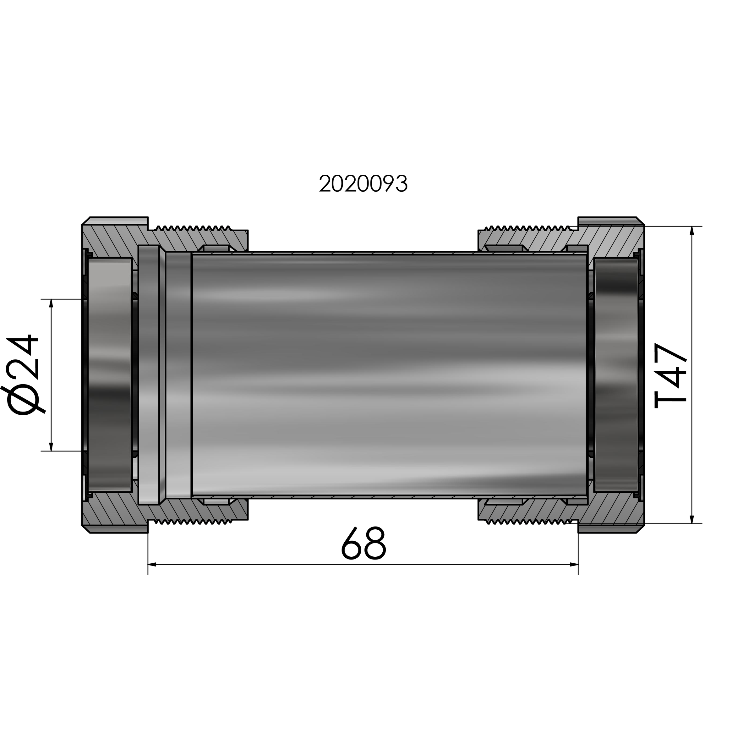 Boîtier de pédalier Elvedes Filetage T47 Shimano externe 68 mm