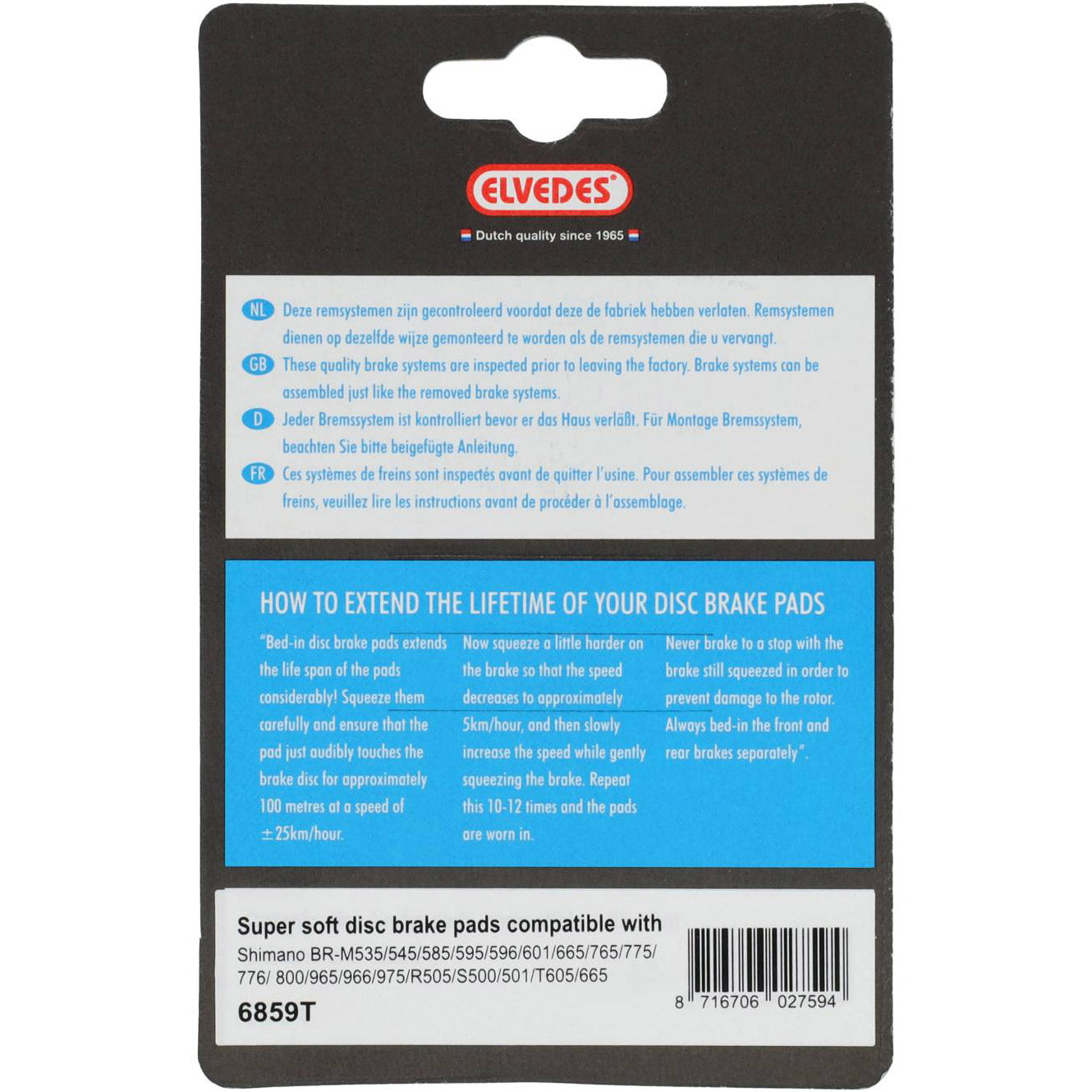 Elvedes schijfremblokset - shimano - organische compound (resin) - 1 paar