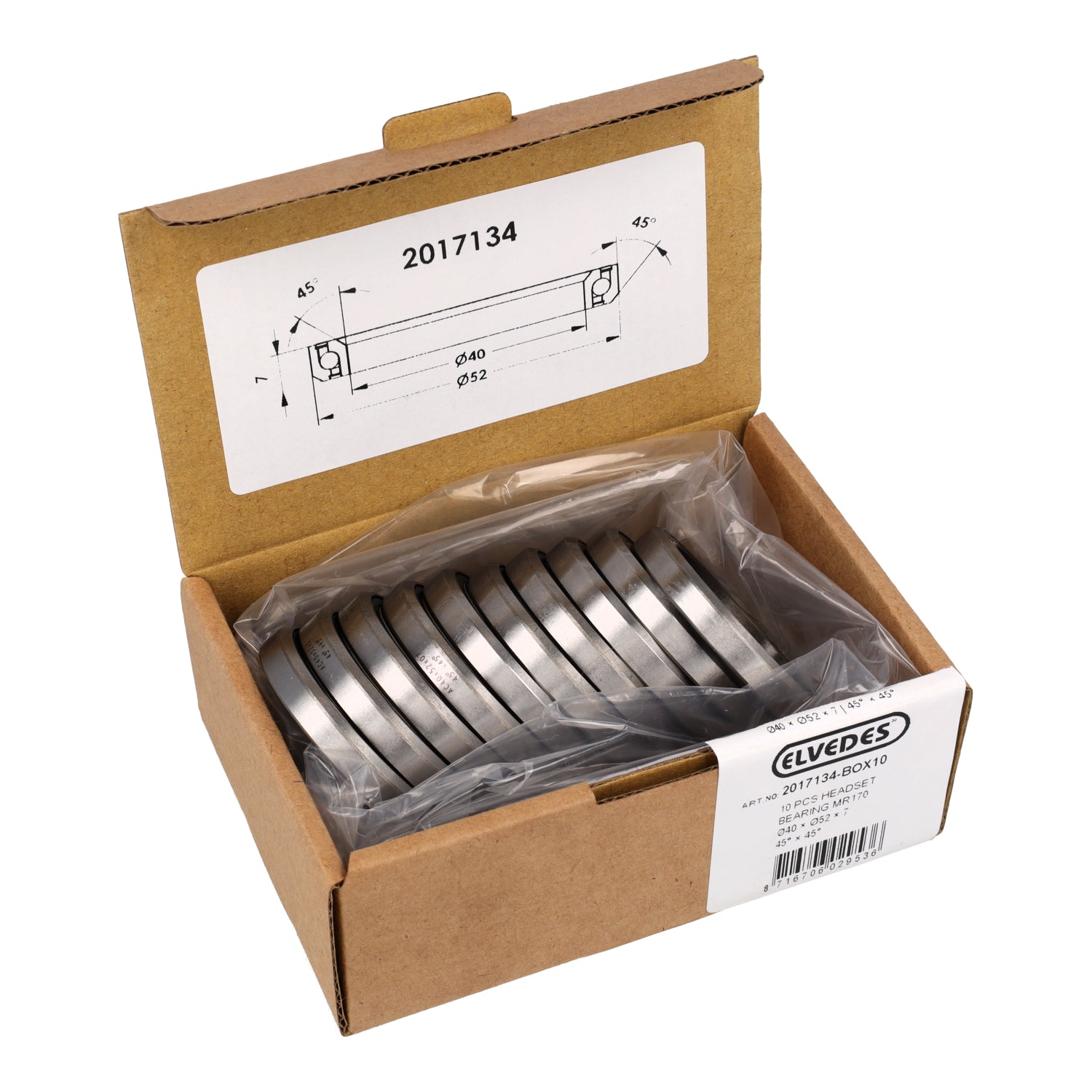 Elvedes balhoofdlager 40 x 52 x 7 - 45° x 45° (10st)