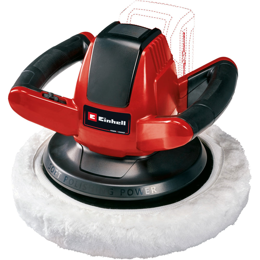 Einhell accu polijstmachine ce-cb 18 254 li solo - power x-change - 18 v li-ion - 2.500 t min - ø254 mm - incl. 2x polijstdoek (1x textiel, 1x synthetisch) - excl. accu en lader