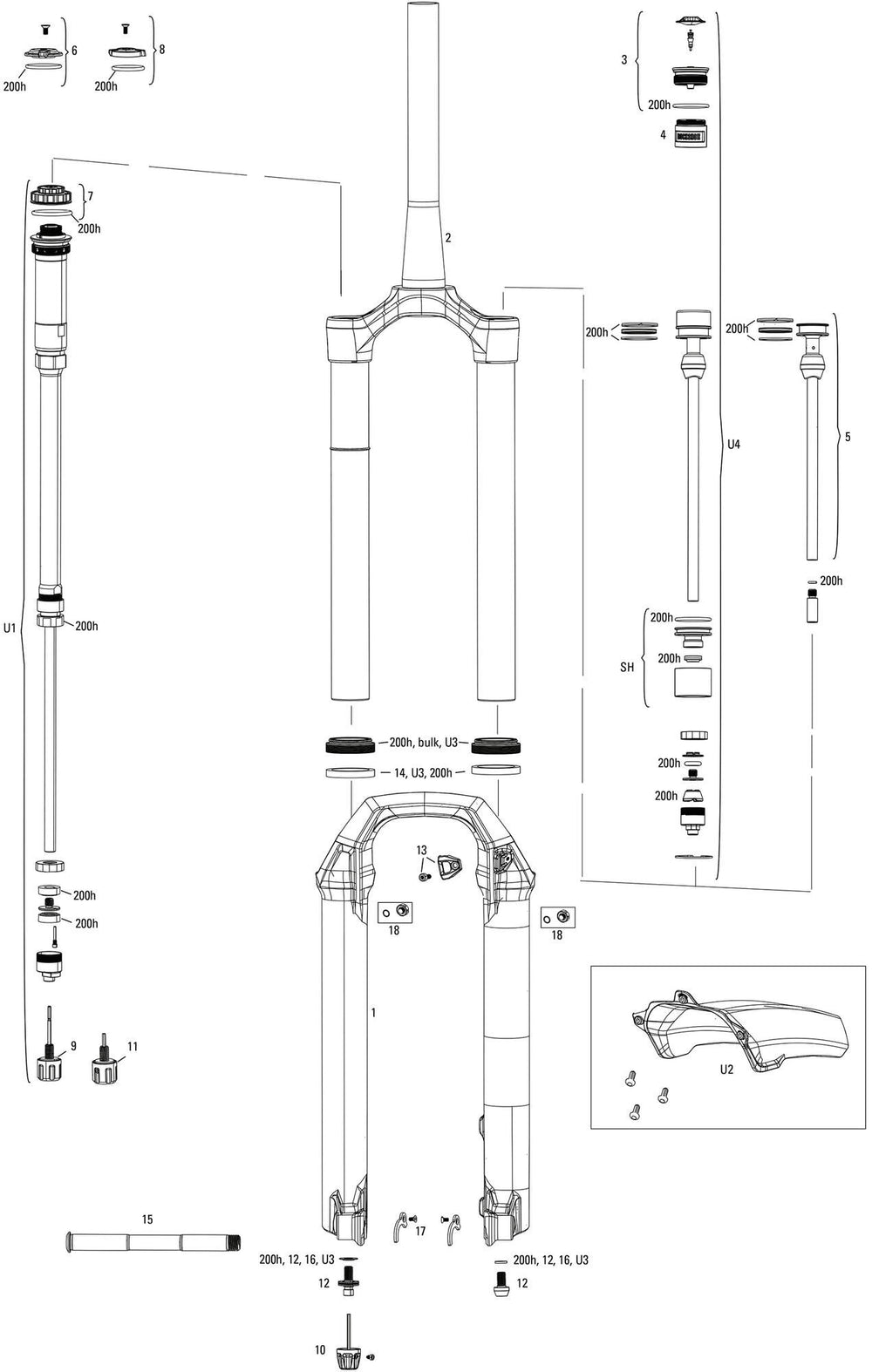 Rockshox verende voorvork pike ultimate rc2 27,5 + 29 sus.fork rs pike ult.rc2 27,5 boost red 140mm