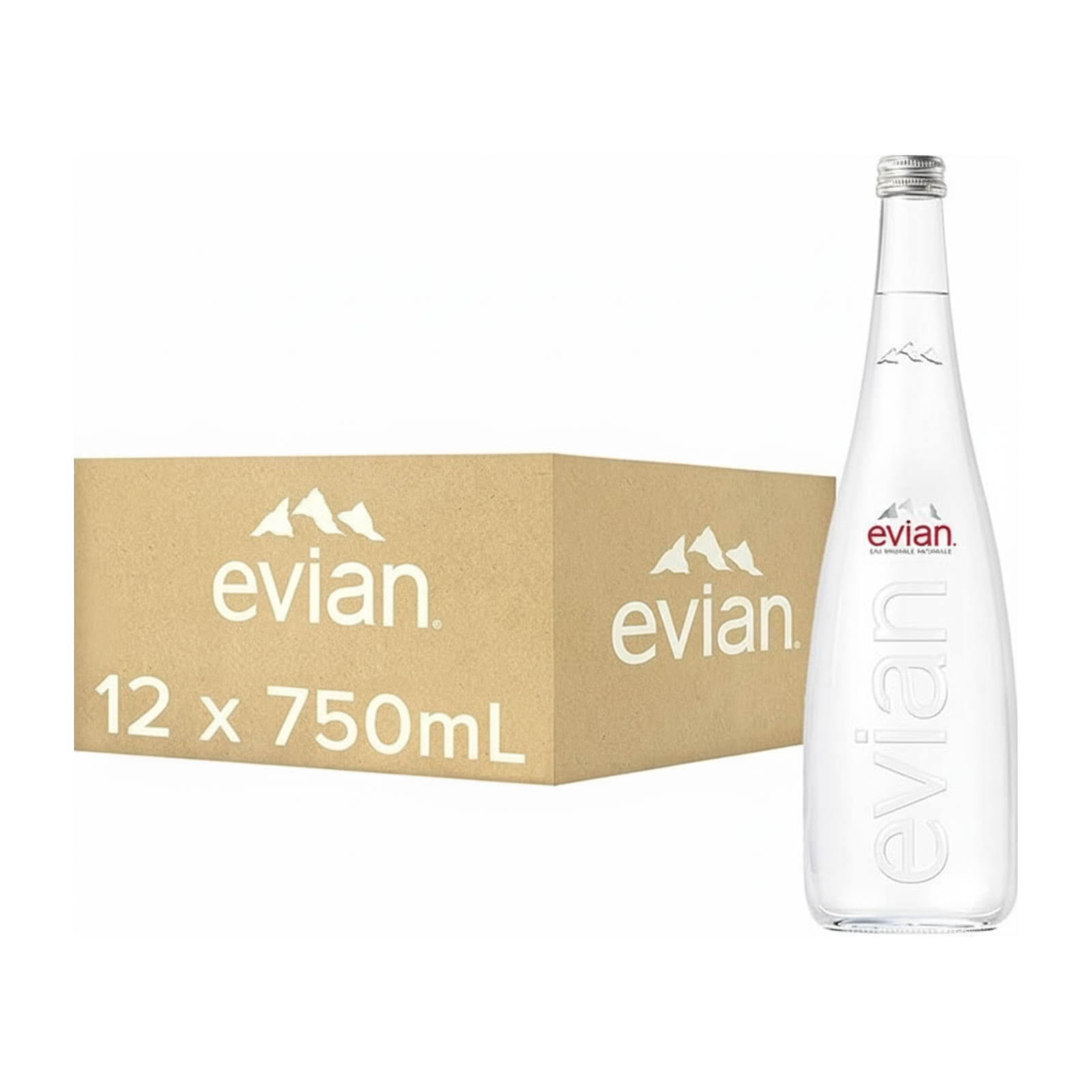 Evian mineraalwater glazen fles (12x75 cl)