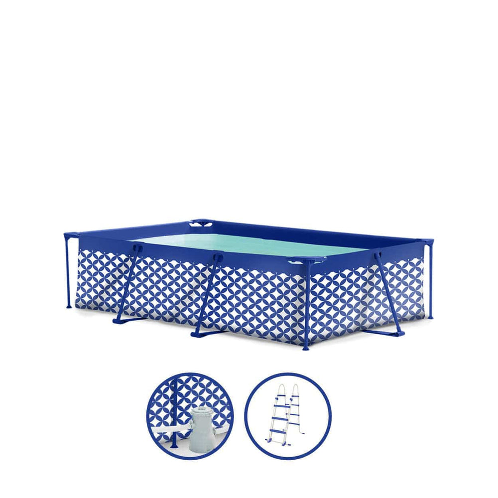 Elegantie | donkerblauw wit opzet zwembad 260x160x65 cm incl. accessoires