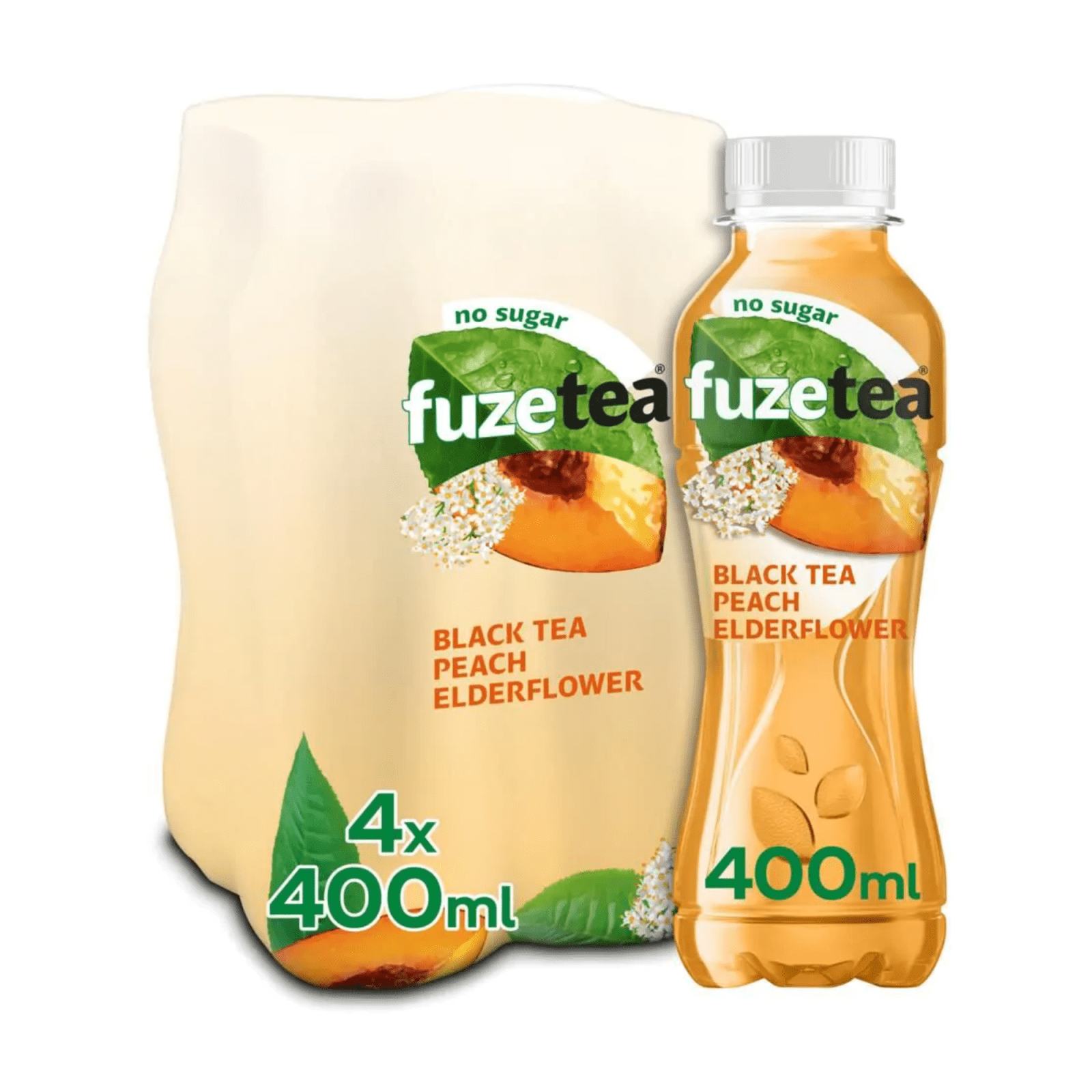 Fuze tea black peach elderflower no sugar pet (6x 400ml)