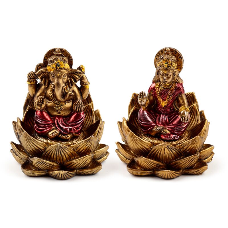 Goudkleur ganesh lakshmi lotus set van 2