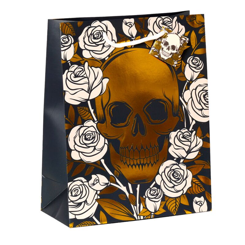 Metallic schedel rozen - cadeautasje groot
