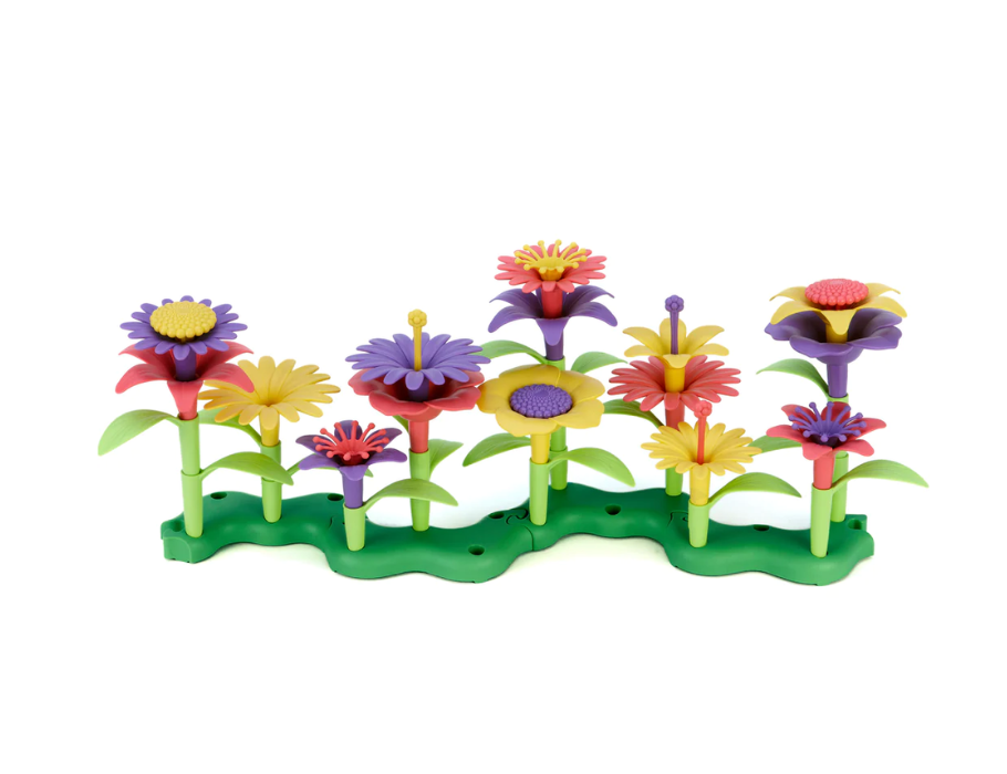 Groen speelgoed bloemen boeket bouwen