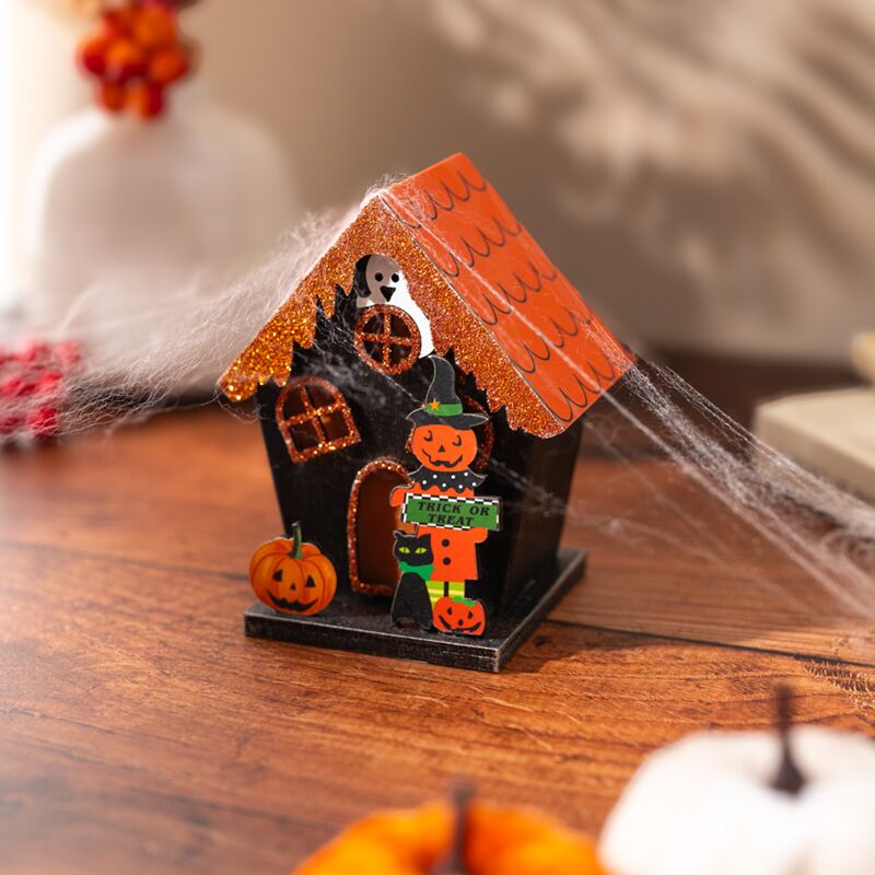 Griezelig trick or treat pompoen huis halloween led decoratie