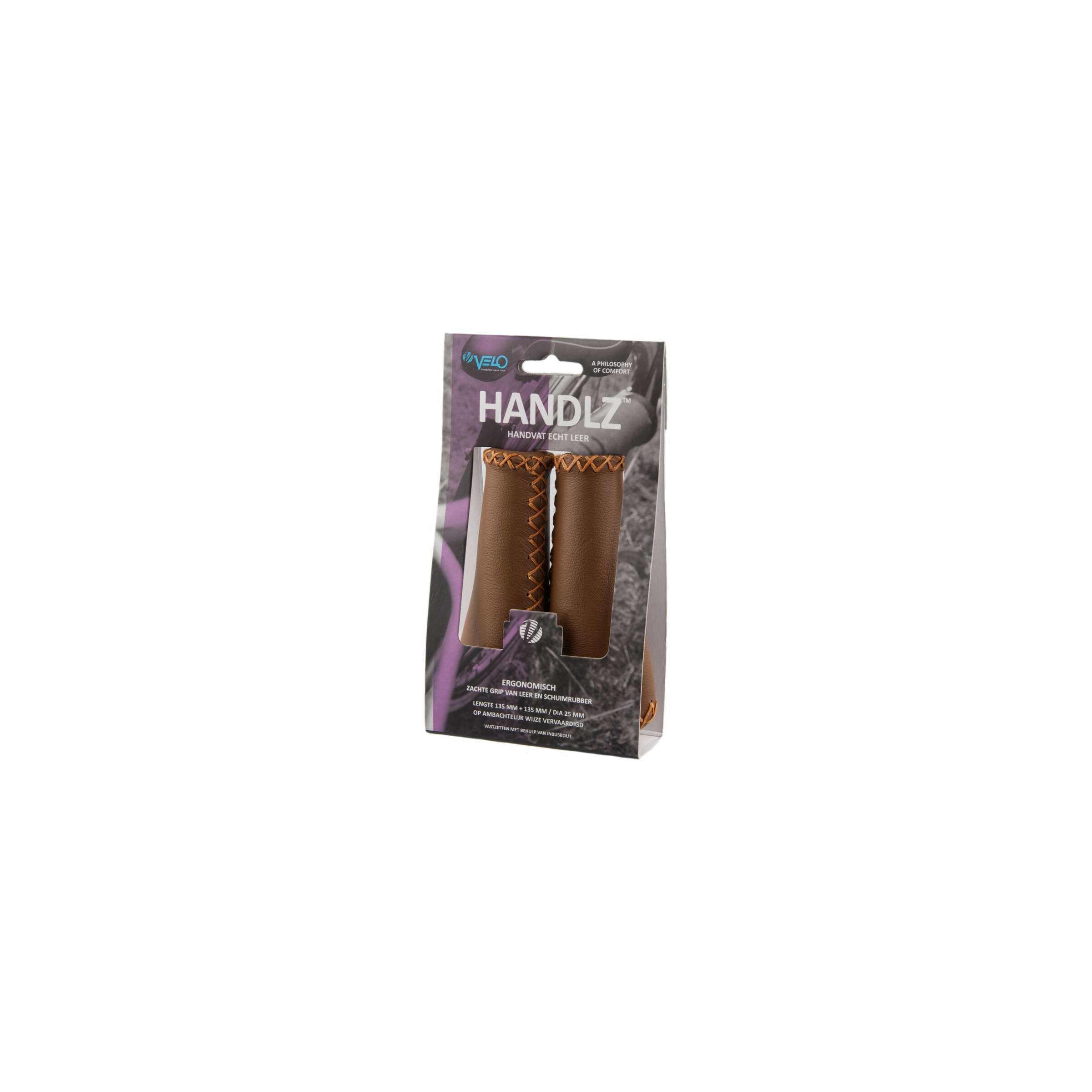 Velo Ergo Leather Handlebar Grips, 135 135mm, Dark Brown