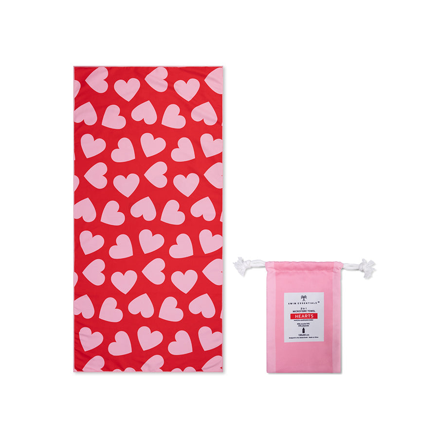 Hearts | rode microvezel handdoek 135 x 65 cm