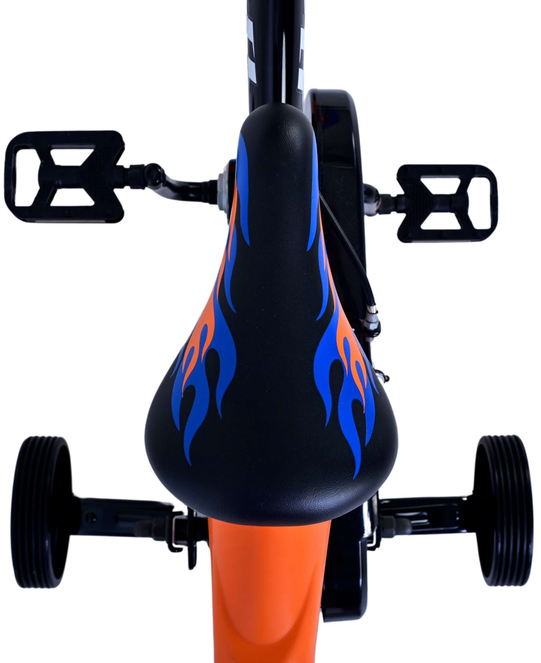 Volare hot wheels kinderfiets - jongens - 12 inch - zwart oranje blauw - twee handremmen