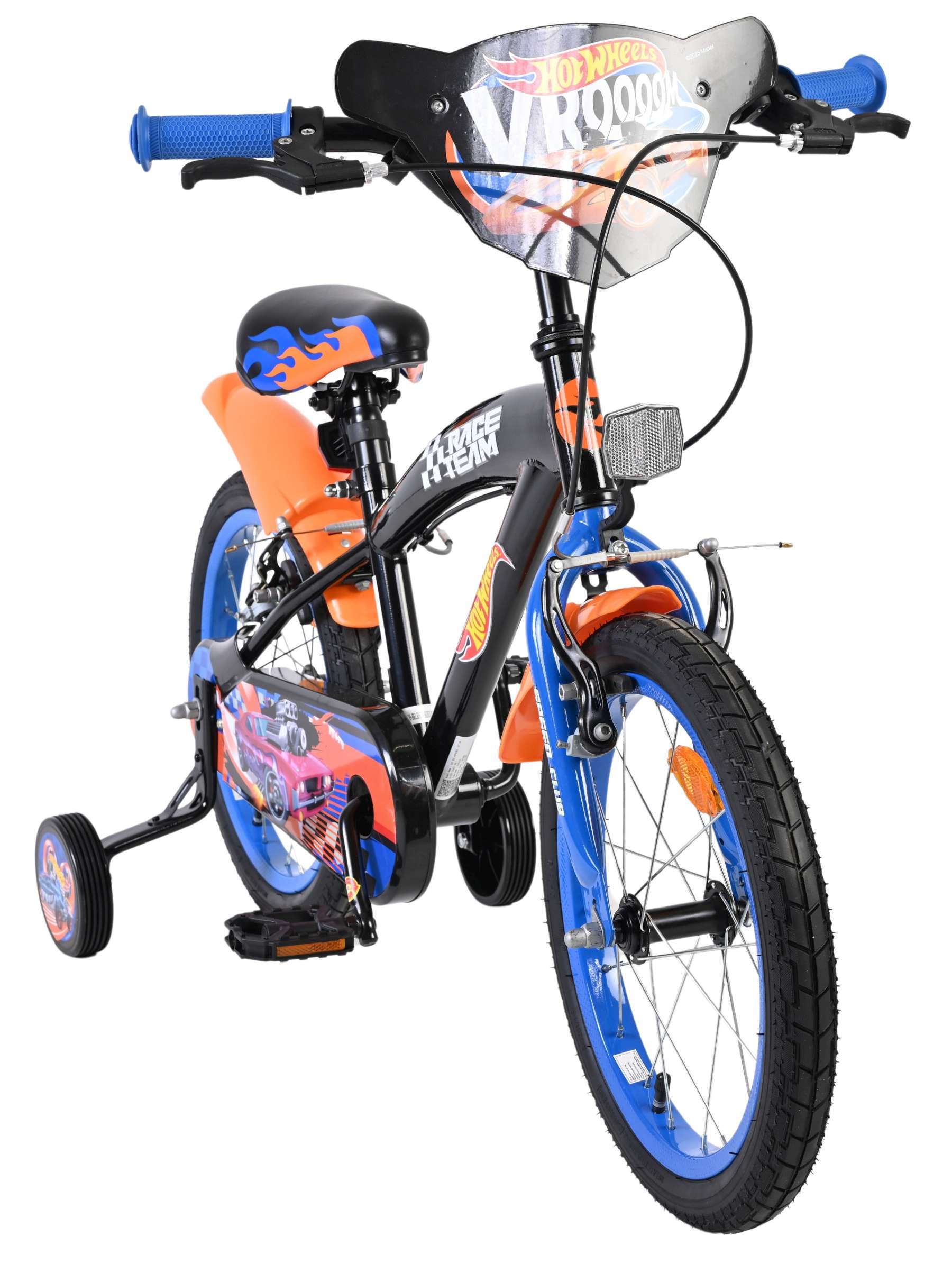 Heiße räder hot wheels kinderfiets - jongens - 16 inch - zwart oranje blauw - twee handremmen