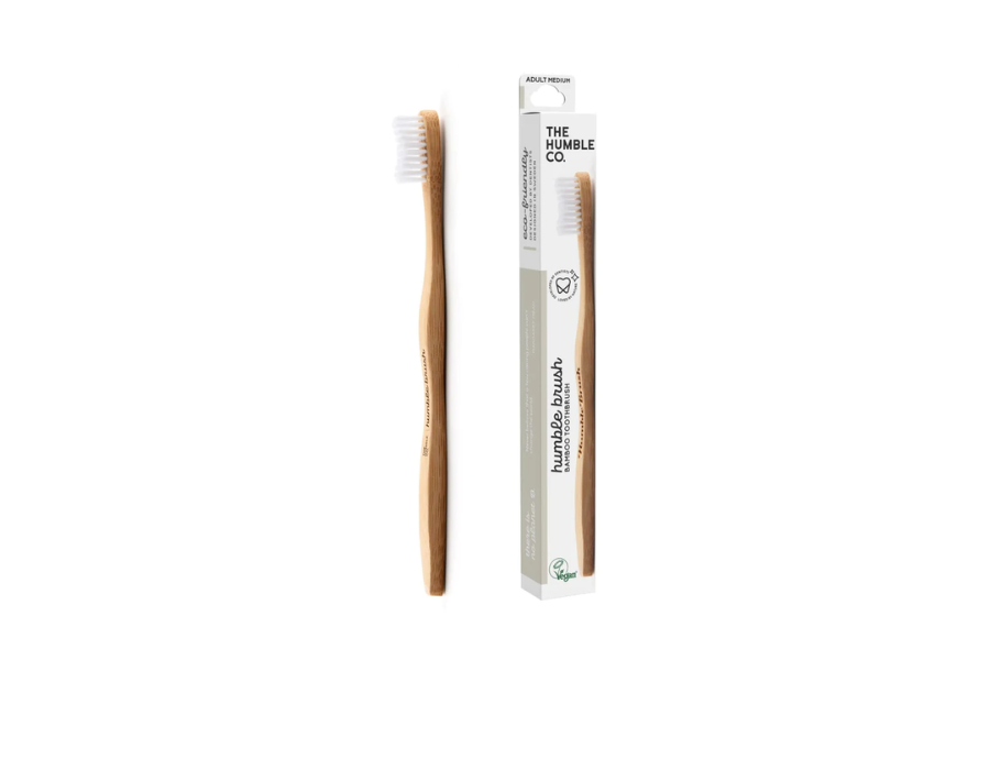 De bescheiden mede. tandenborstel bamboe - medium - wit