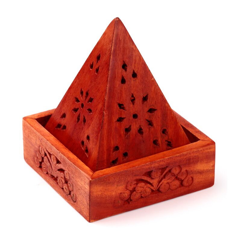 Mango hout piramide wierookhouder kegels bloemlijstwerk