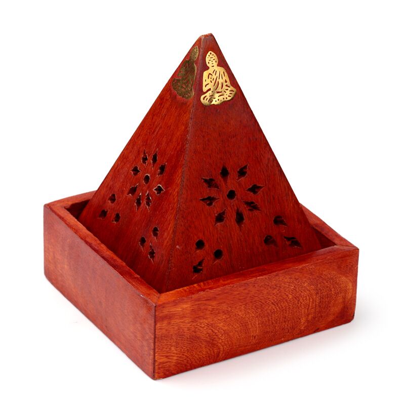 Mangohout piramide wierookhouder kegels boeddha