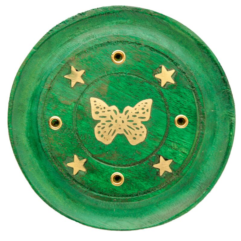 Mangohout ronde vlinder groen wierookhouder