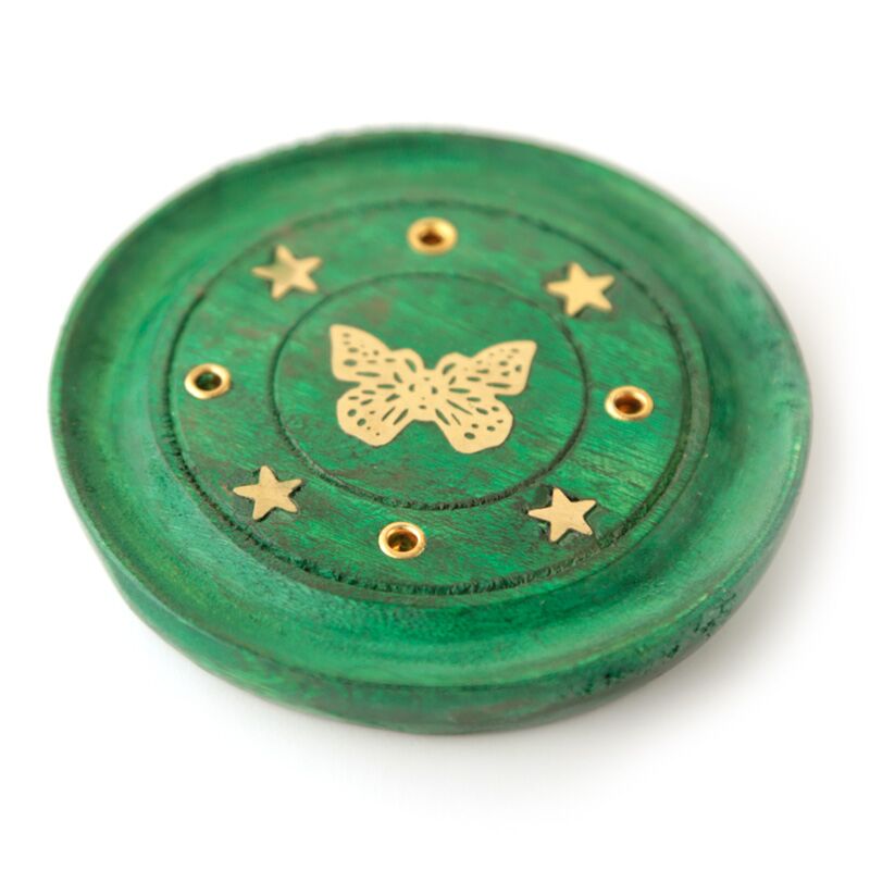 Mangohout ronde vlinder groen wierookhouder