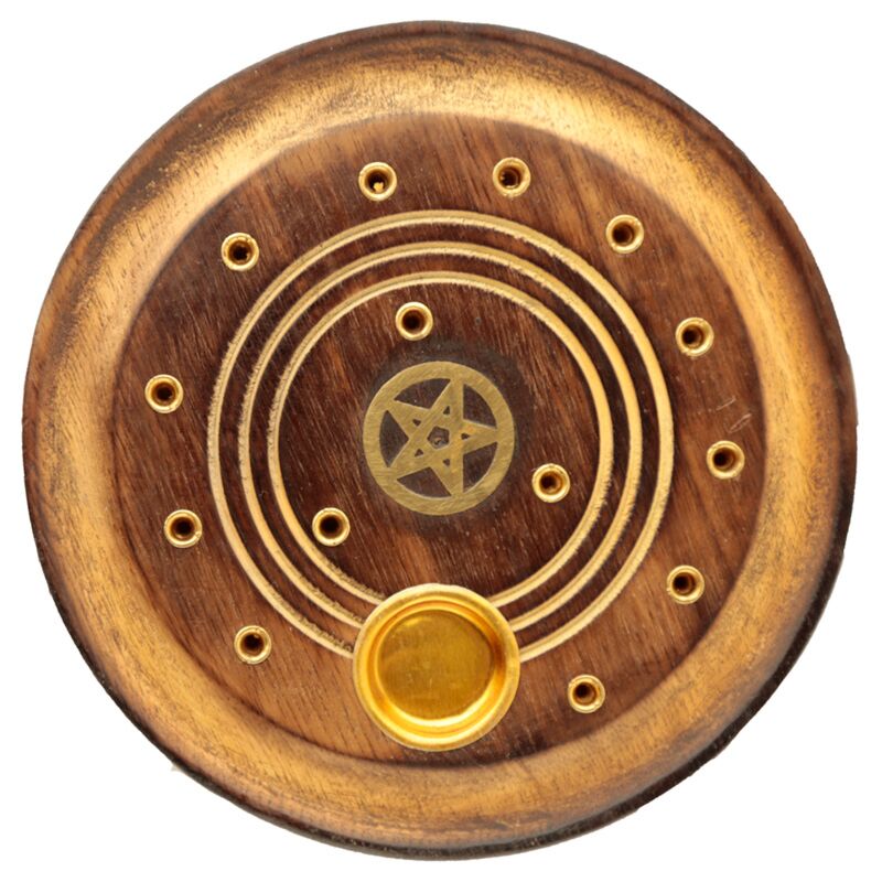 Mangohout pentagram ronde wierookhouder