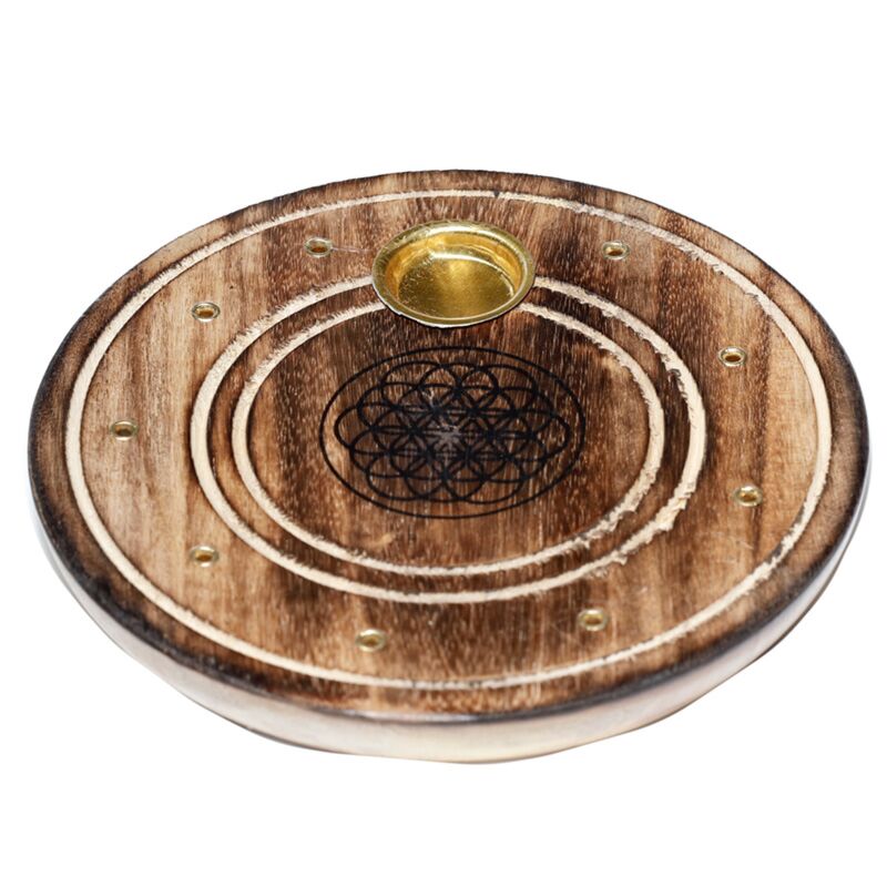 Mangohout ronde flower of life wierookhouder